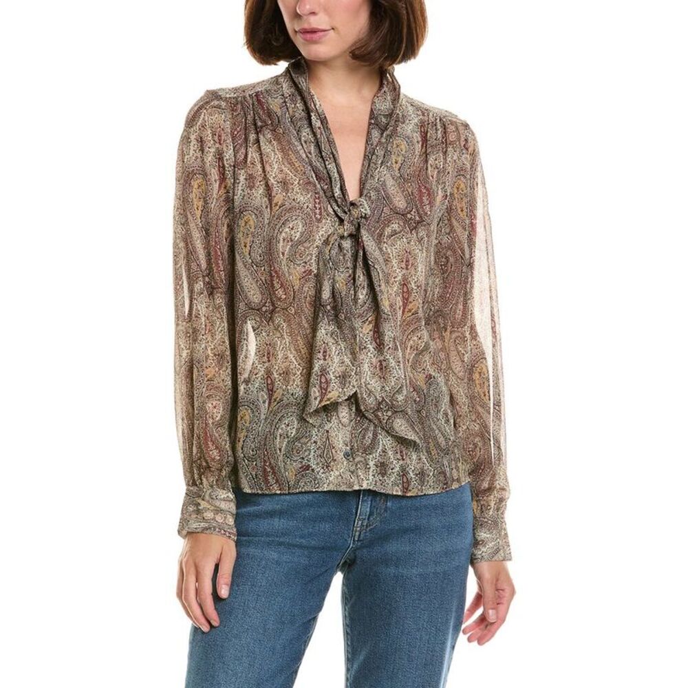 Frame Denim Womens Frame The Paisley Silk Tie Blouse